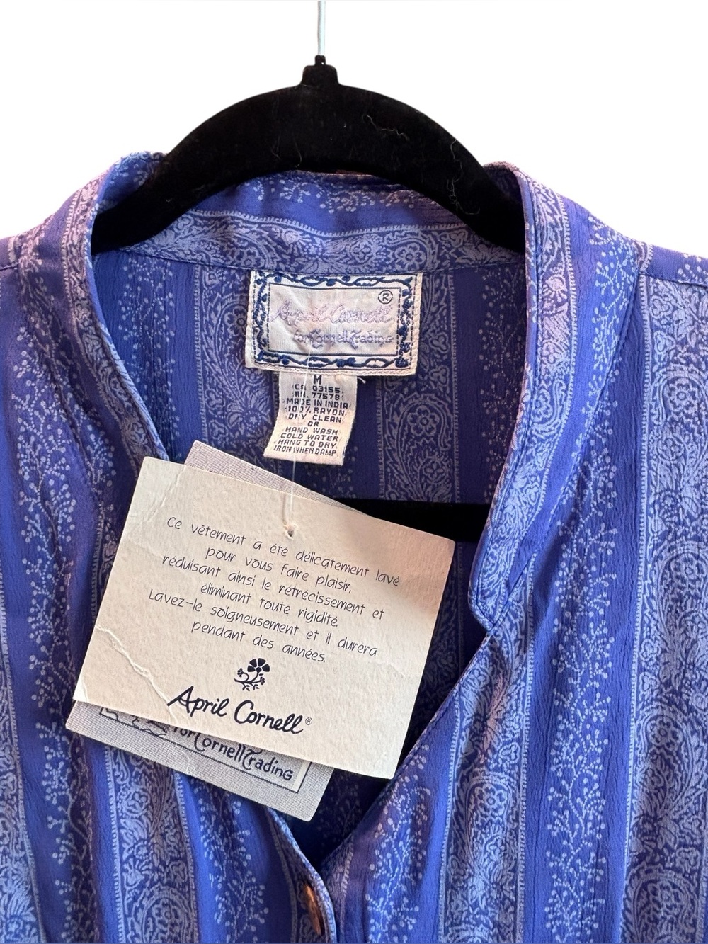 Vintage April Cornell Blue Rayon Button Front Maxi Dress Boho Cottagecore NWT